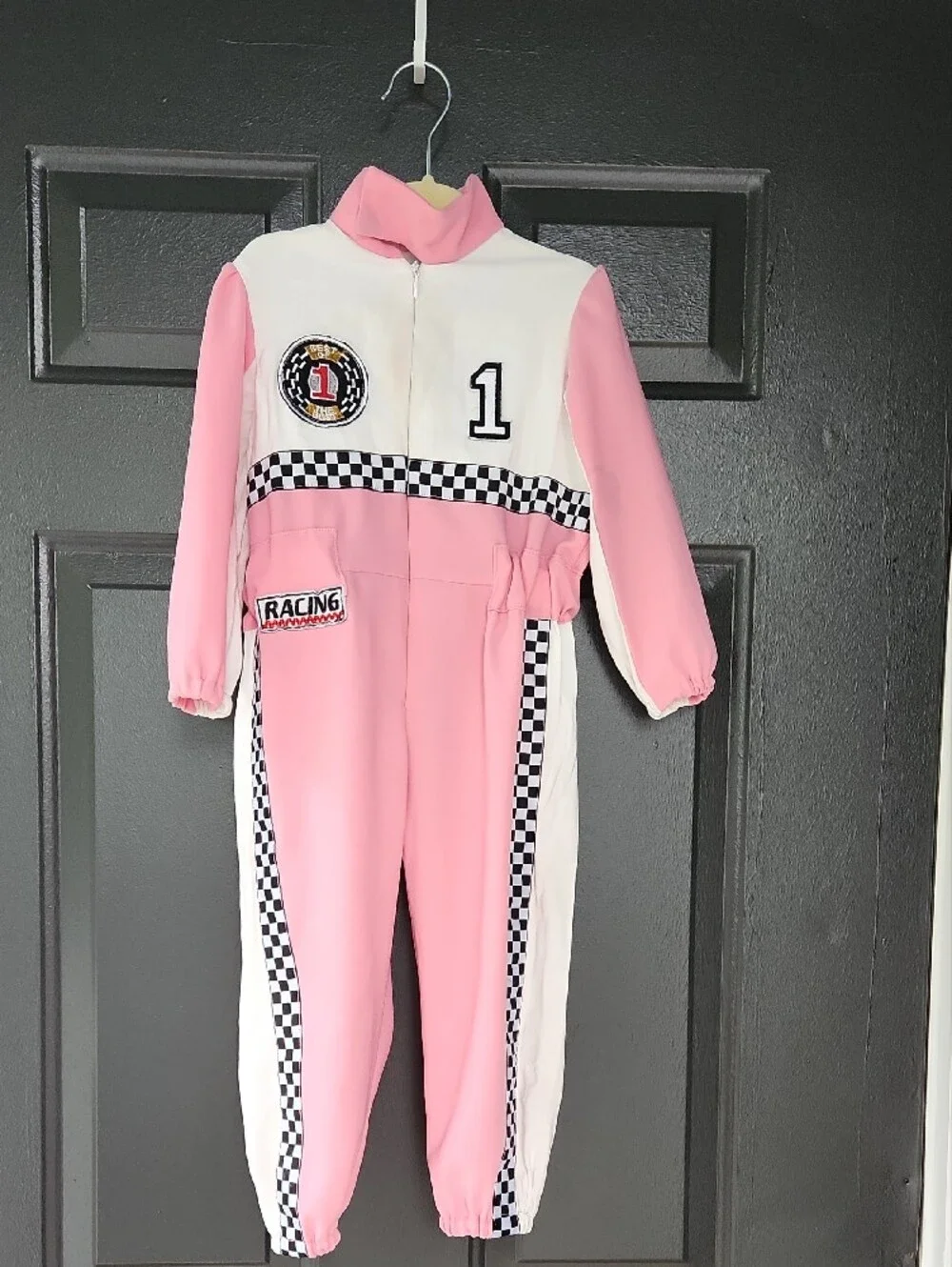 Girls 3T Racing One-Piece Jumpsuit in Pink and White Halloween